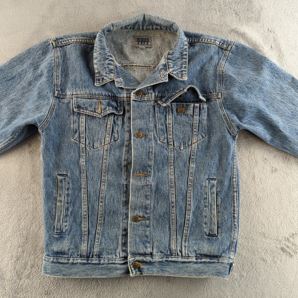 Vintage 90s Trucker Denim Jacket Mens 42T XL Tall Blue Make Hong Kong - Picture 8 of 13